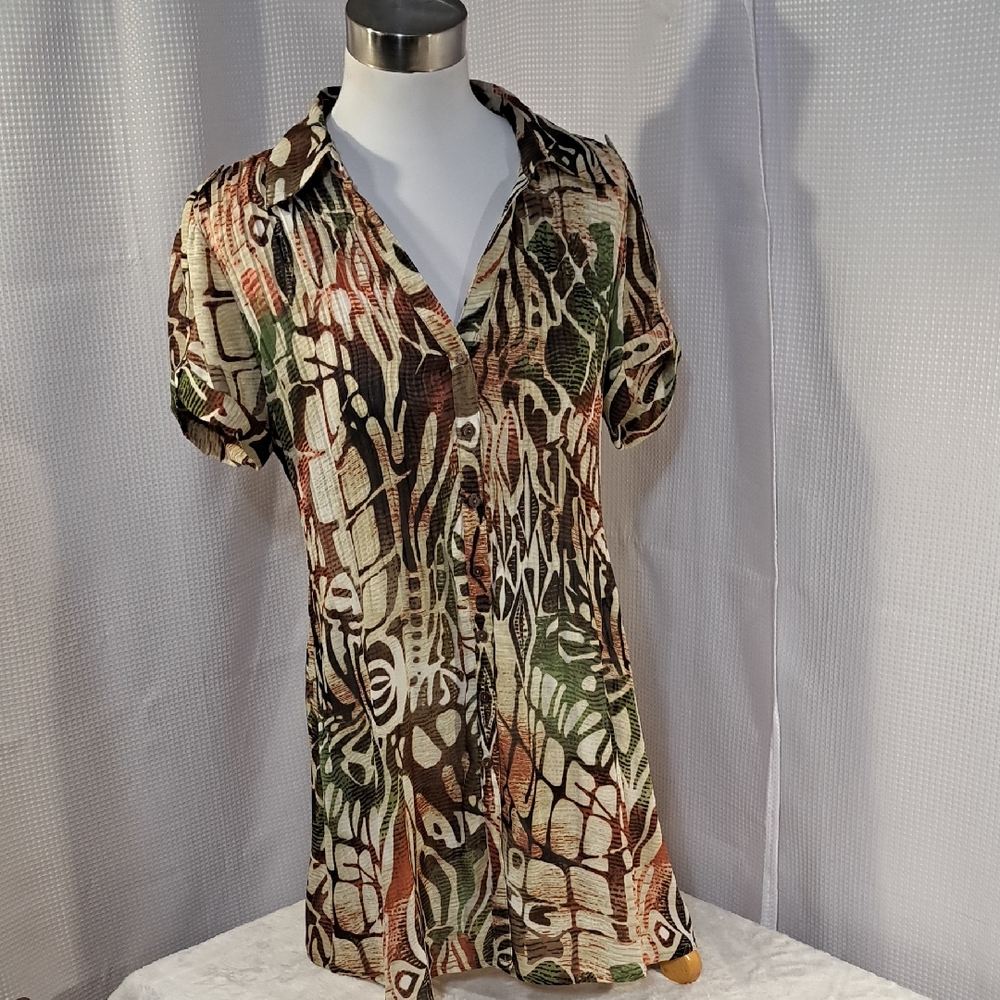 Sunny Leigh Earthy Tones Abstract Blouse